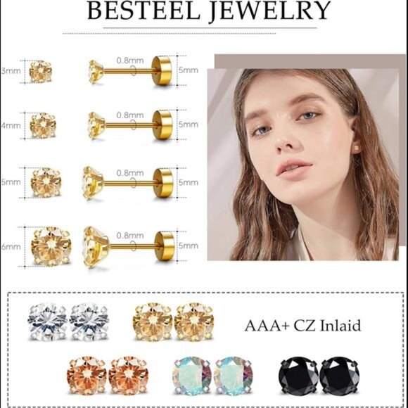 20G Hypoallergenic Flat Back Earrings for Women Men Surgical Steel Stud Earrings - Picture 3 of 7